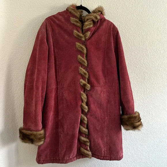 dennis basso Jackets & Blazers - DENNIS BASSO Leather Faux Fur Coat